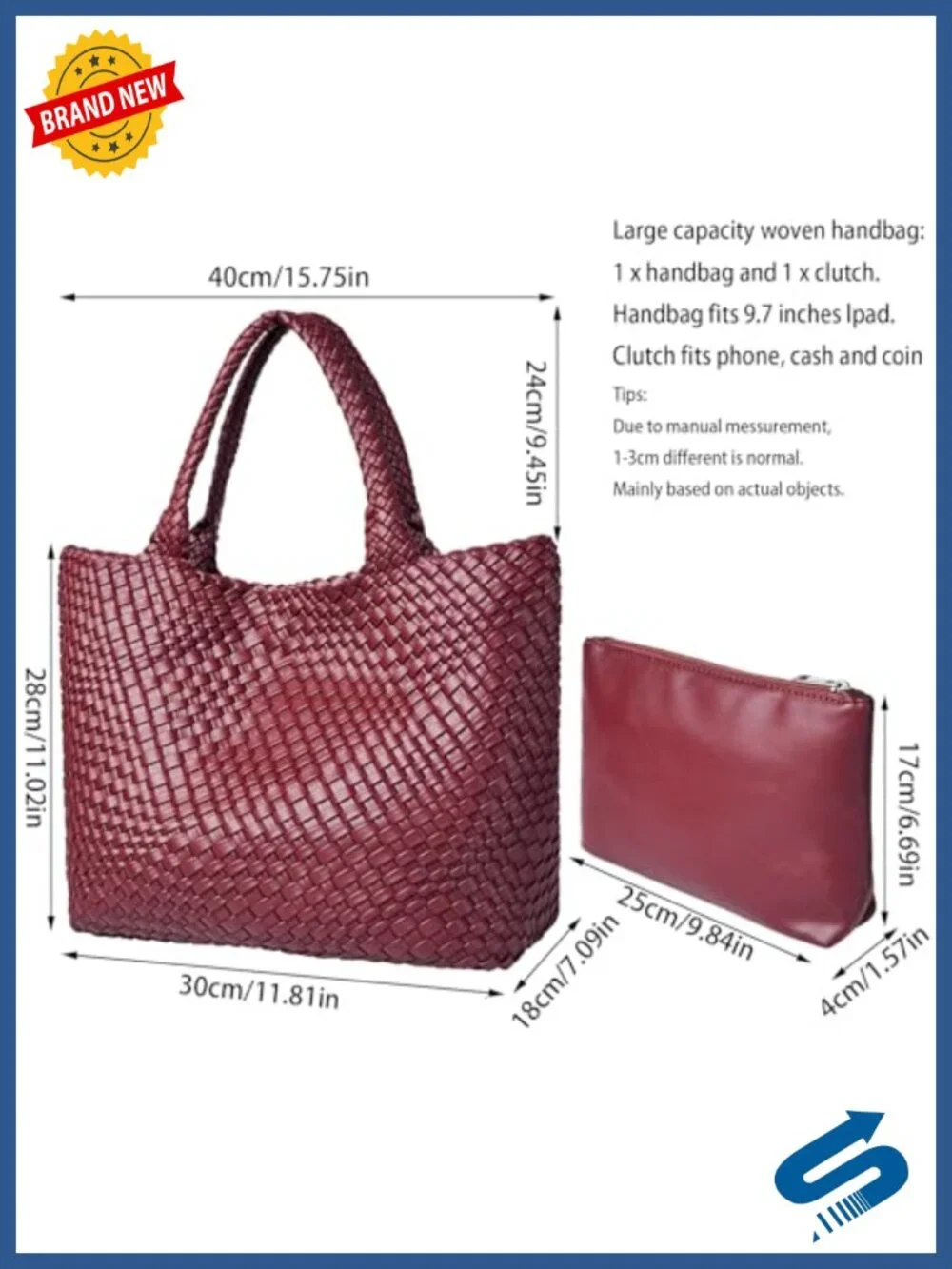 Woven Shoulder Bag Women Top Handle Vegan Leather Shopper Tote